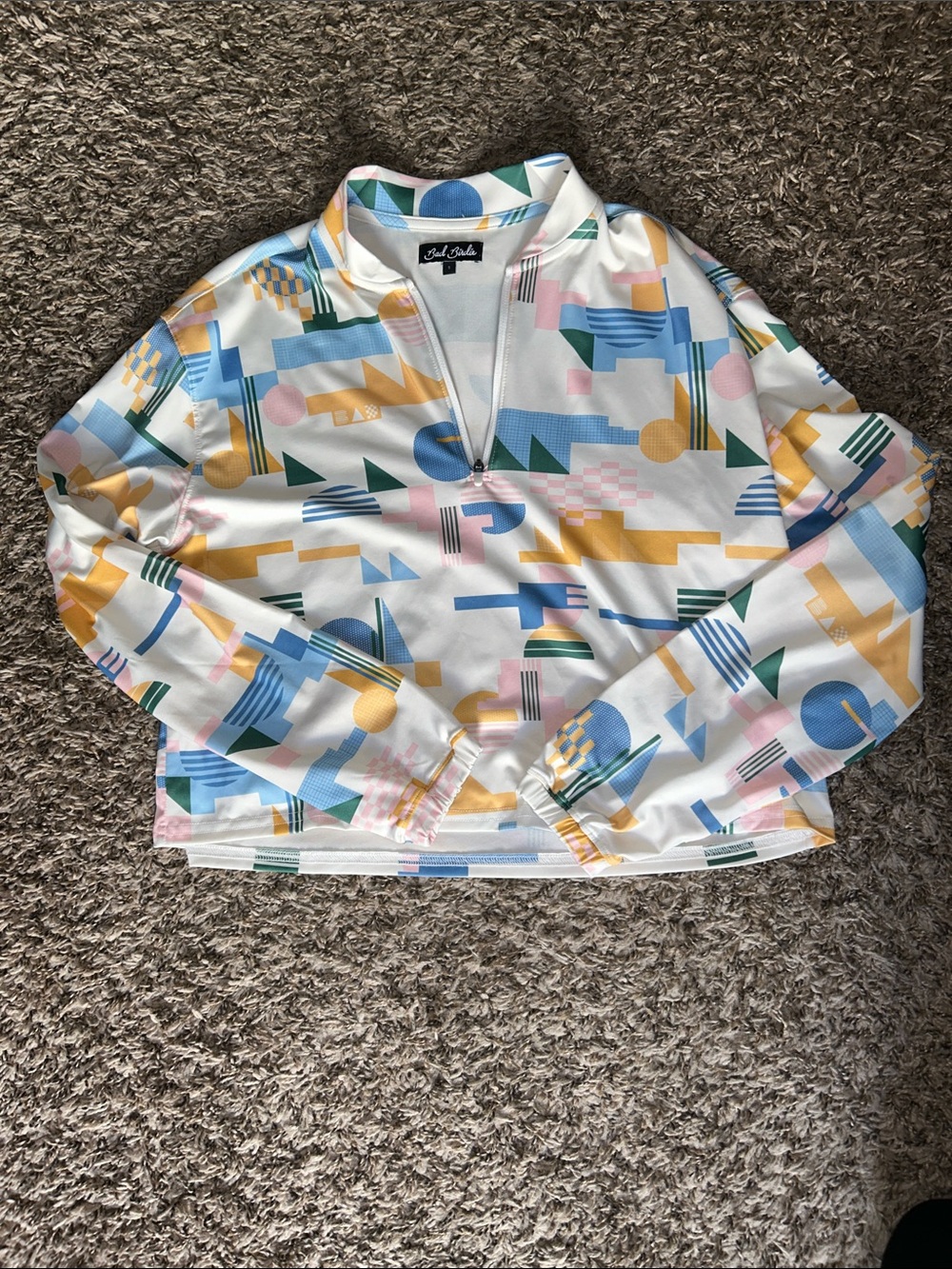 Bad Birdie Women’s Quarter Zip Cropped Pastel Geometric Golf Shirt - Size Small